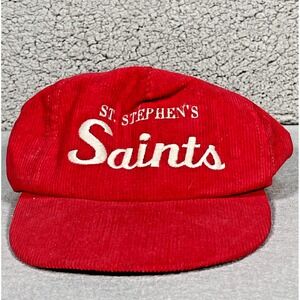 Vintage 80's St. Stephen's Saints Corduroy Snapback Hat Red Made in USA